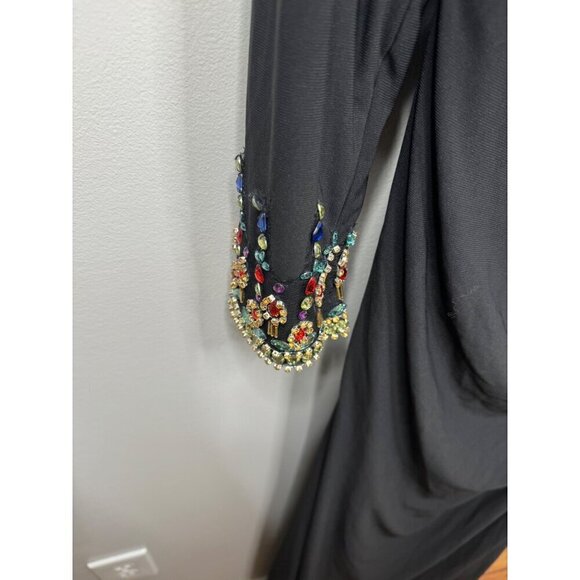 MAC DUGGAL Maxi Gown Dress Black Beaded Cuff Off Shoulder Jersey Stretch Size 16 - Picture 6 of 8